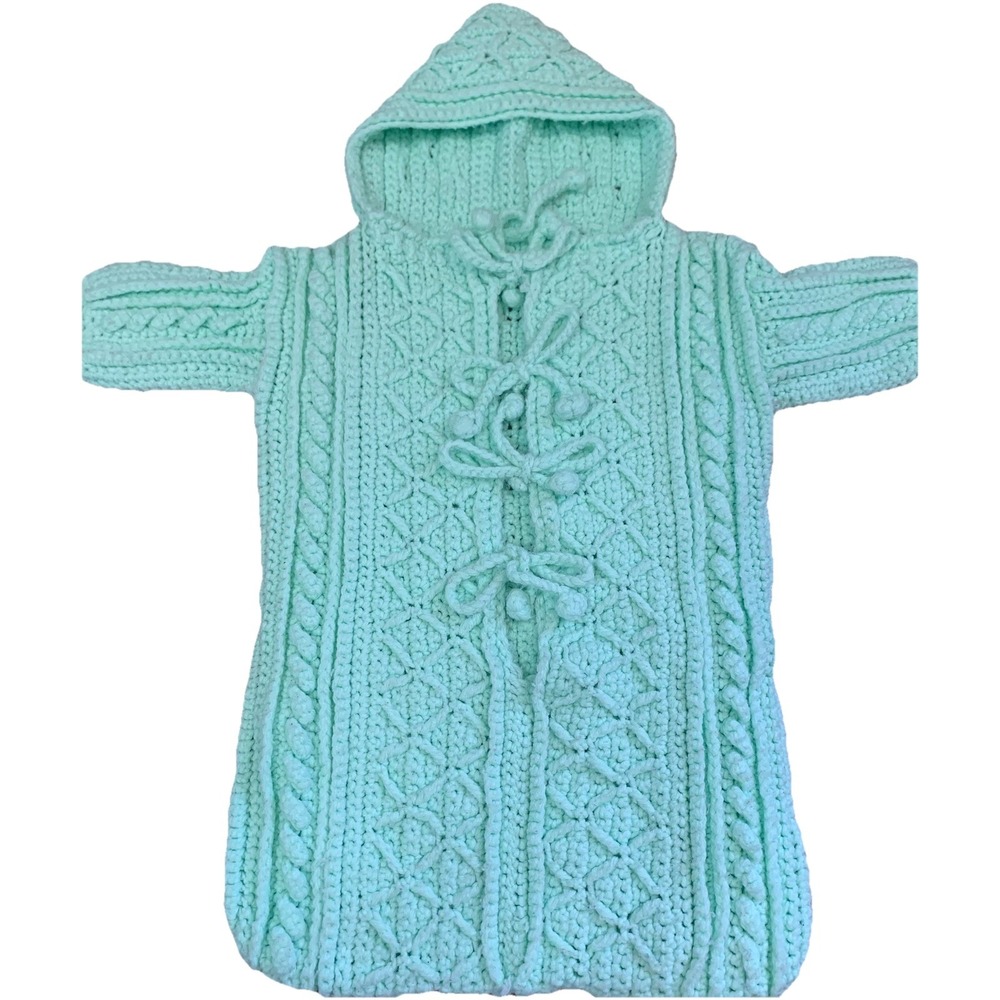 Vintage 80s Fisherman Baby Bunting Crochet Infant Winter Outerwear Unique Rare